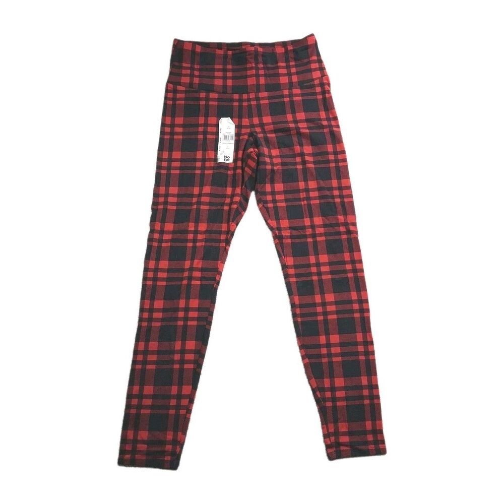 no boundaries women ankle leggings red plaid medium 8-10 stretch nwt knit pants